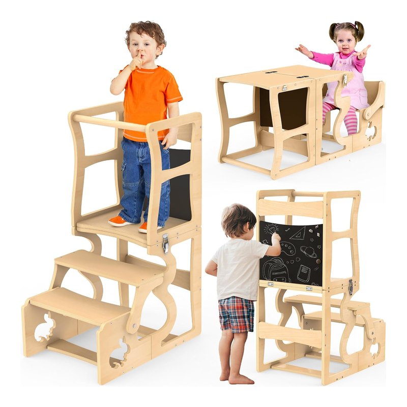 DGD Torre Infantil de Madeira com Quadro Negro e Encosto