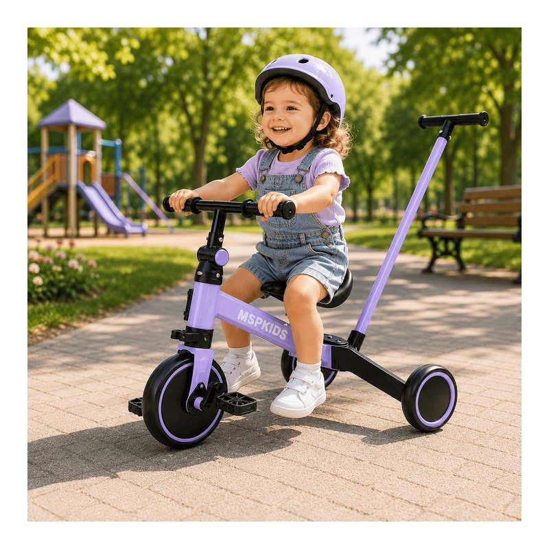 MSP Kids Triciclo Evolutivo 5 em 1 com Haste e Bicicleta de Equilíbrio