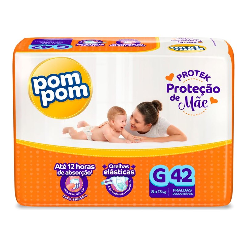 Pom Pom Fralda Protek Proteção de Mãe Mega G 42 Unidades