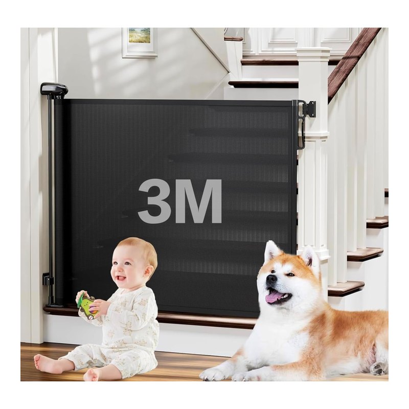 TRUERZA Portão de Segurança Retrátil 3 m para Bebês e Pets